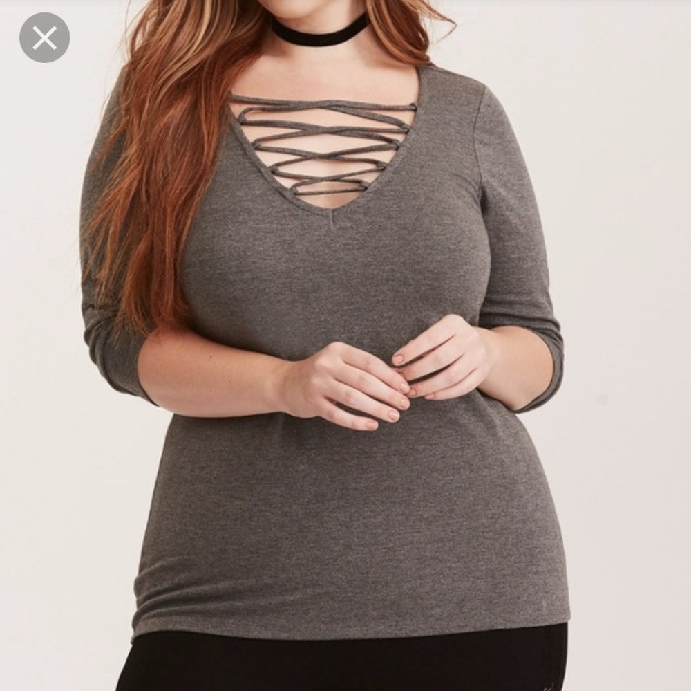 Torrid Grey Lace up Top